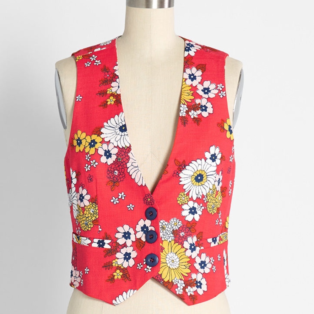 Modcloth Red Floral Splash of Inspiration Vest